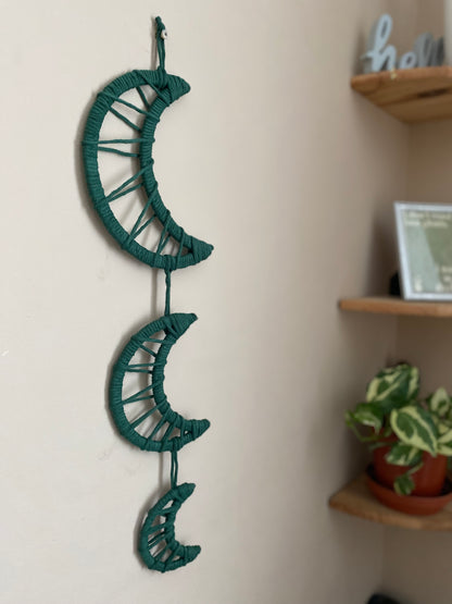 Macra-Made With Love triple moon wall hanging pine green left