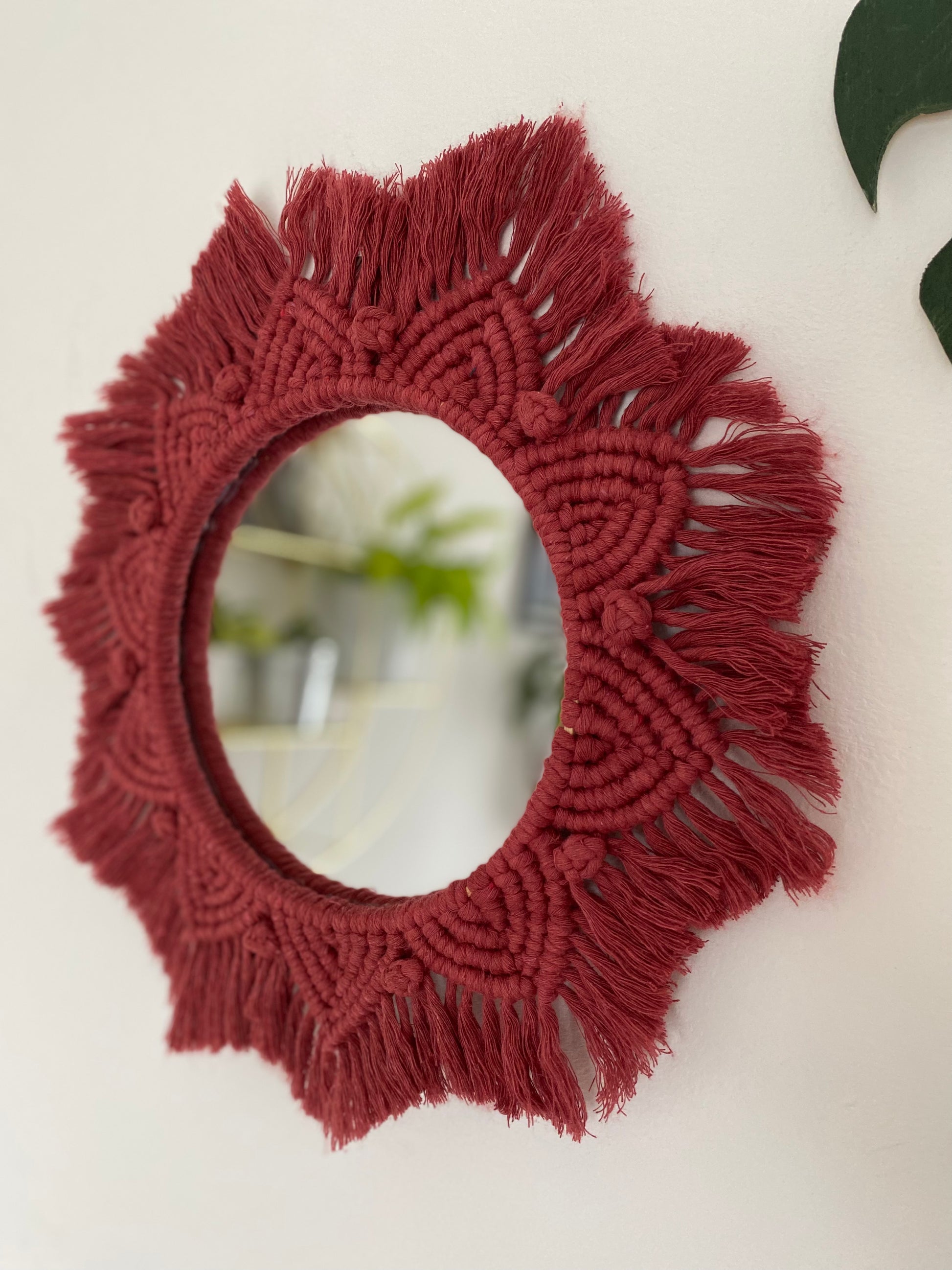 Handmade macrame mandala wall hanging mirror made with recycled cotton 