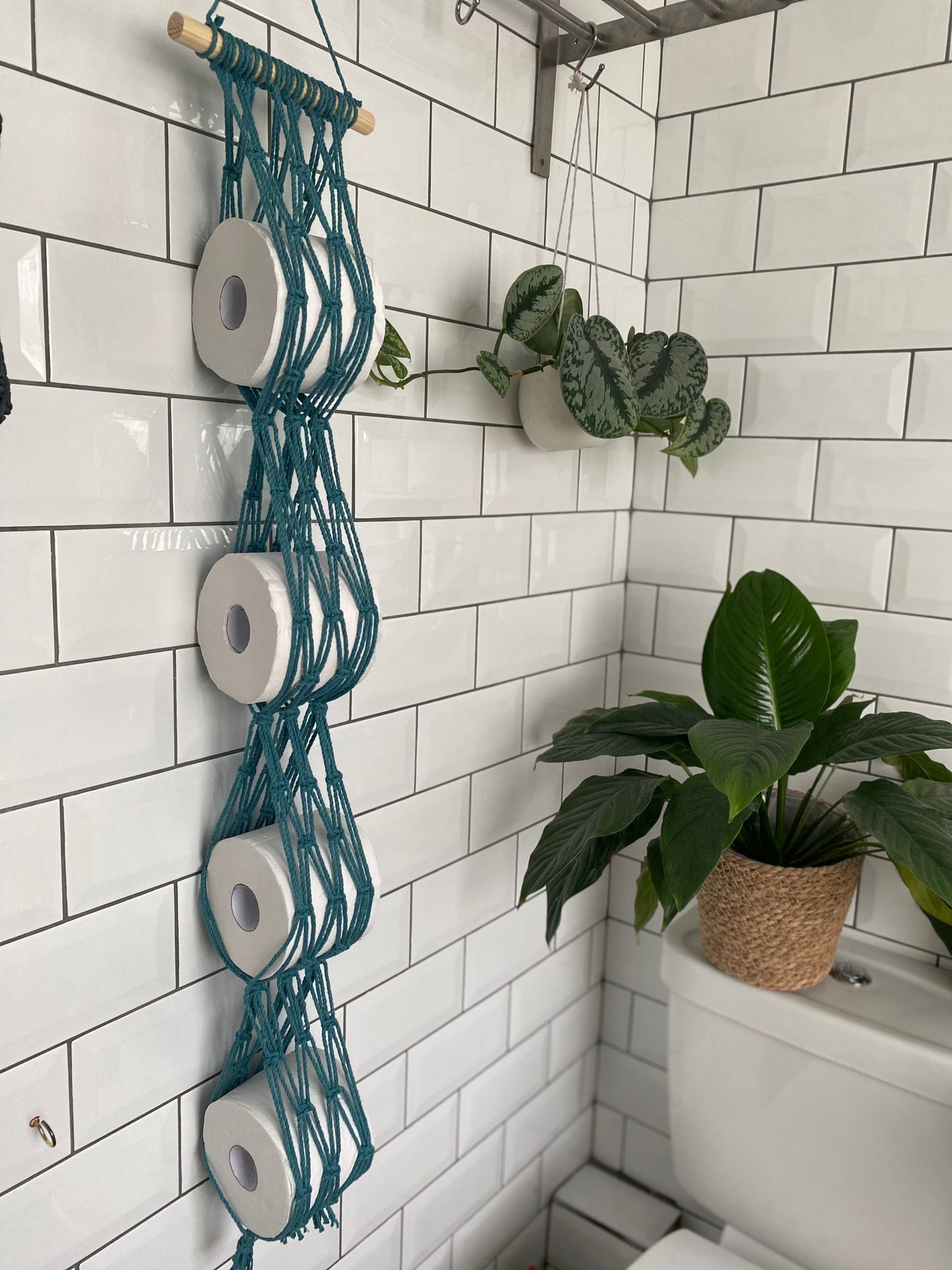 Bathroom decor toilet roll holder 4 teal left