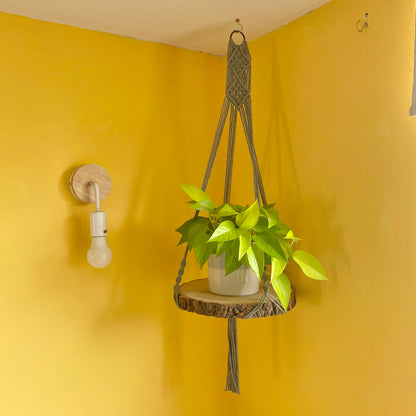 Macra-Made With Love hanging shelf shelf against yellow wall