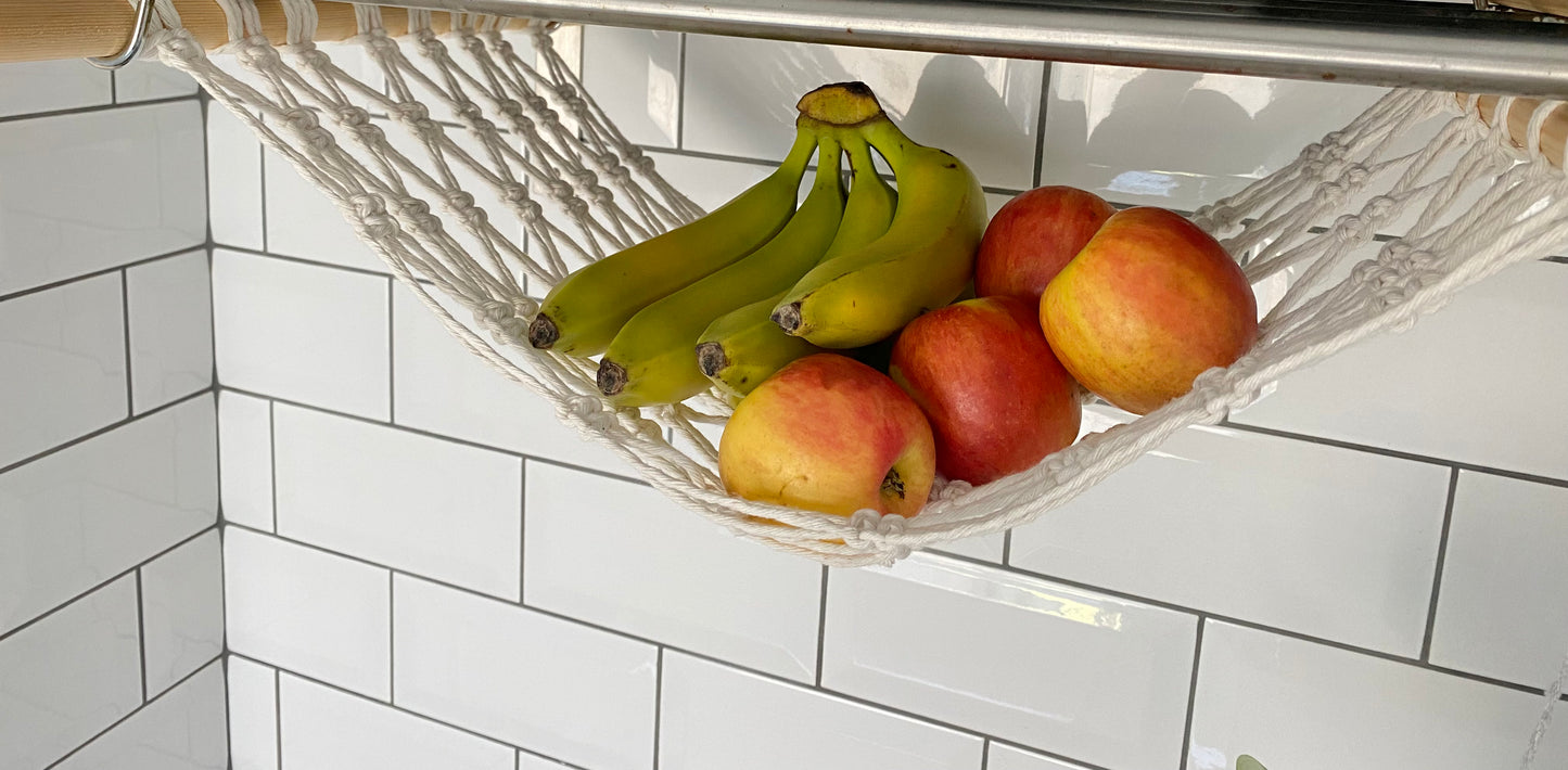 Under cabinet kitchen space saving hanging fruit basket hammock