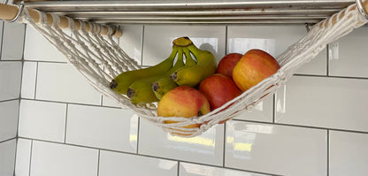 Under cabinet kitchen space saving hanging fruit basket hammock