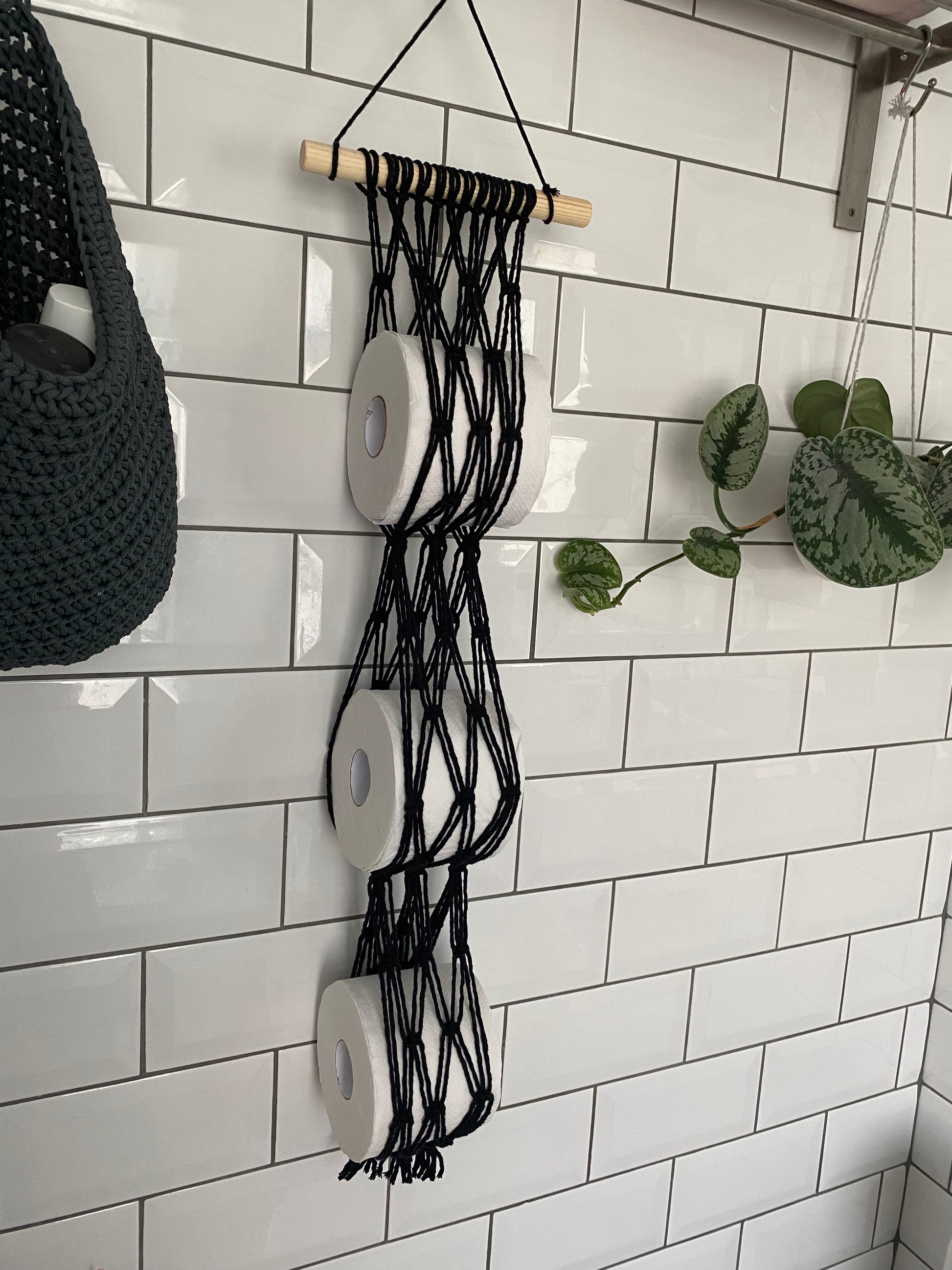 macrame plant hanger bathroom Hanging Macramé Toilet Paper Holder