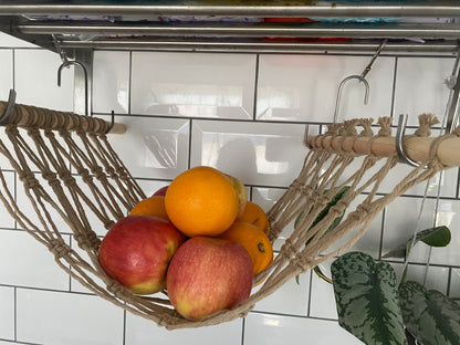 Under cabinet kitchen space saving hanging fruit basket hammock