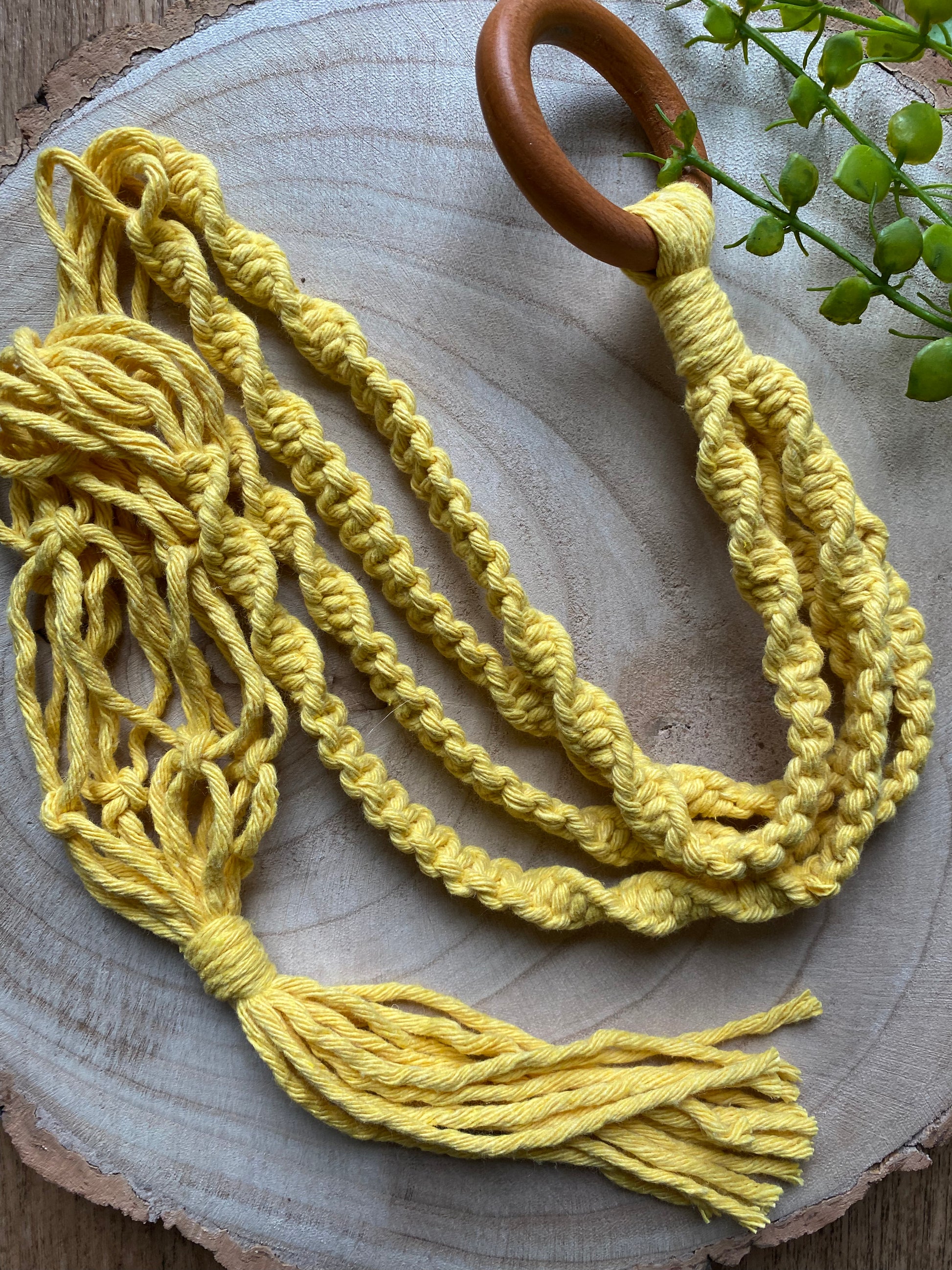 Macra-Made With Love short colourful macrame plant hanger yellow
