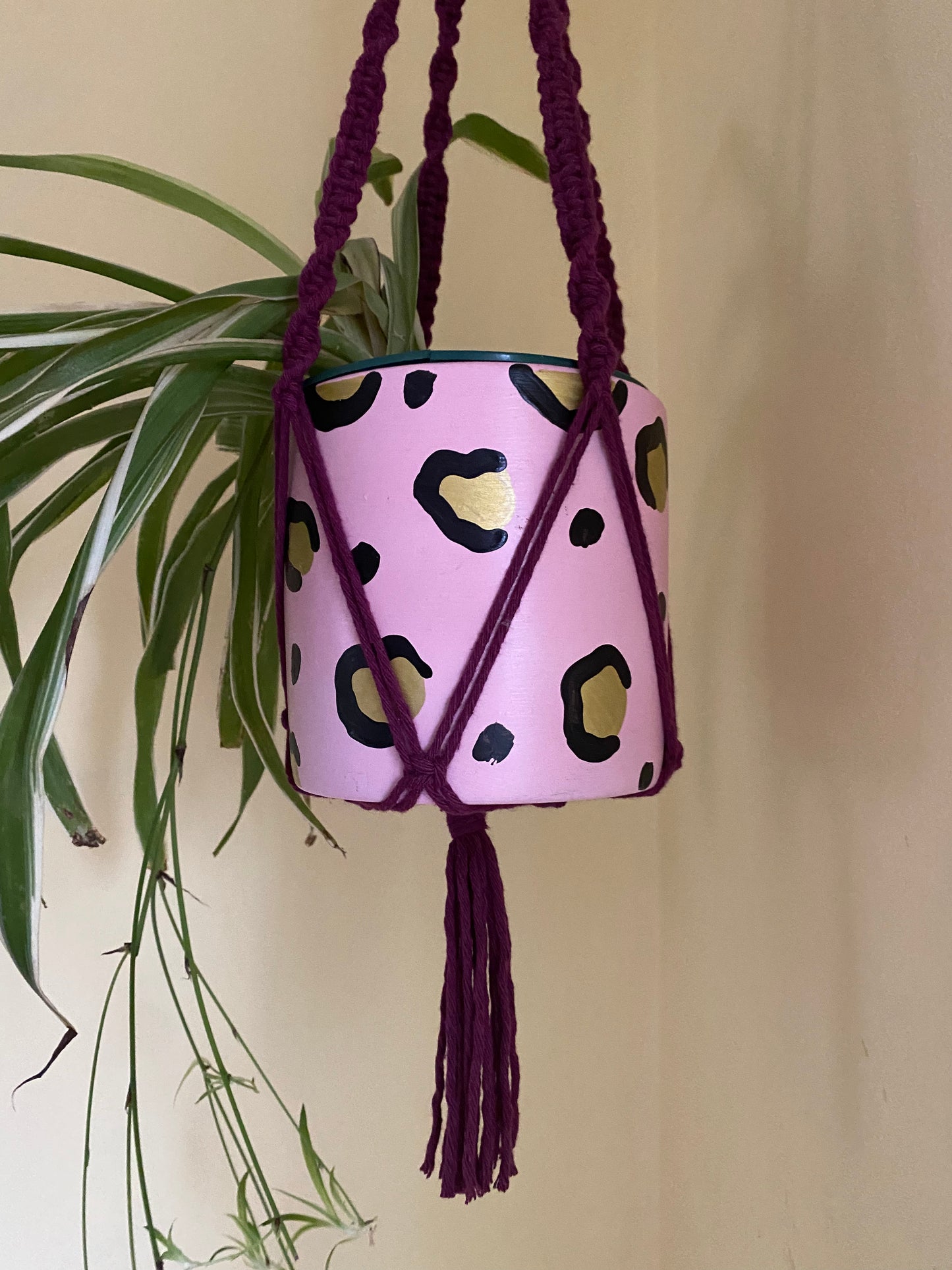 Macra-Made With Love short colourful macrame plant hanger purple bottom