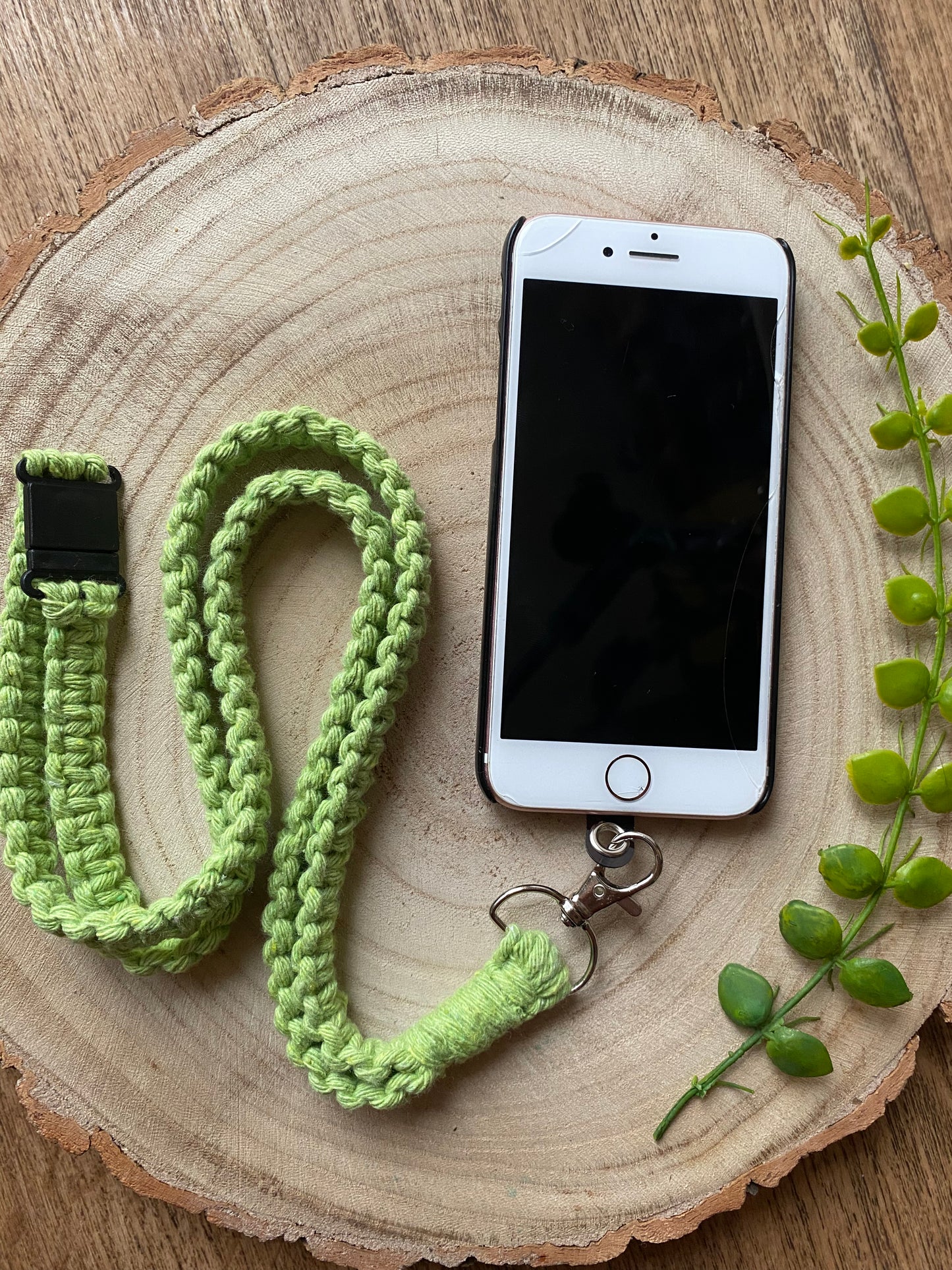 Macra-Made With Love phone holder lanyard pistachio attached 