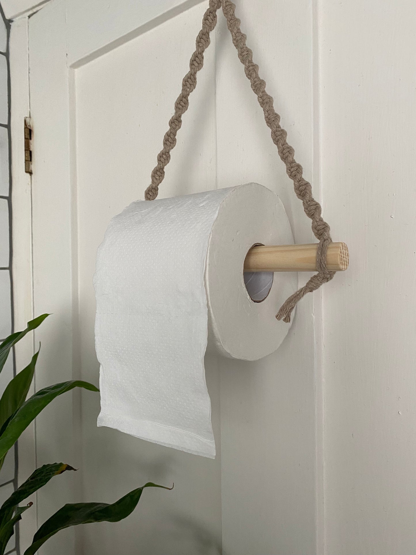 Bathroom decor toilet roll holder taupe close