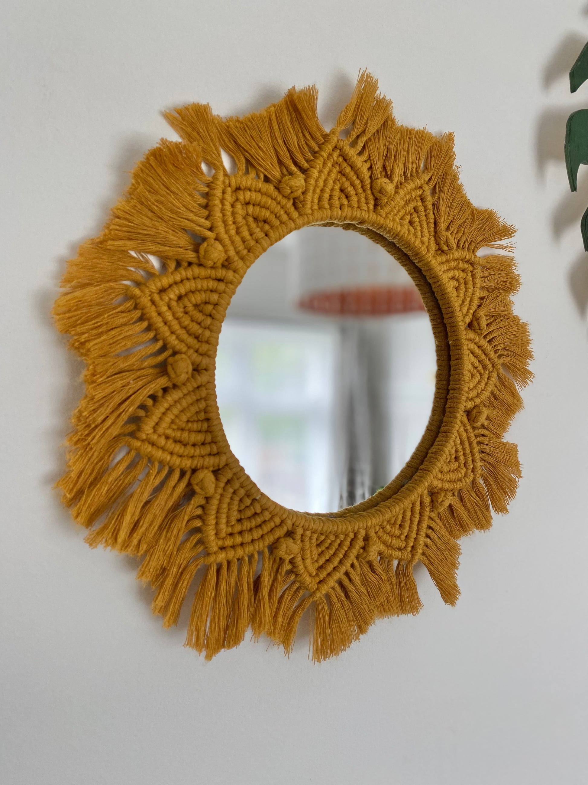 Macra-Made With Love mandala wall mirror mustard close left