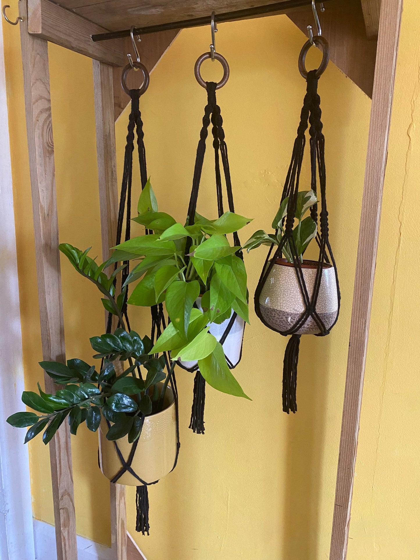 Macra-Made With Love Set of 3 macrame plant hangers black right