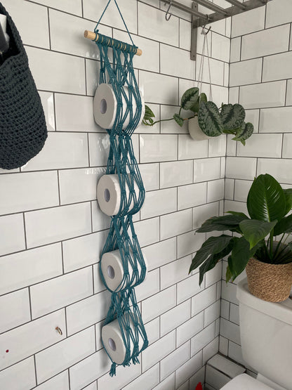 Bathroom decor toilet roll holder 4 teal zoom out