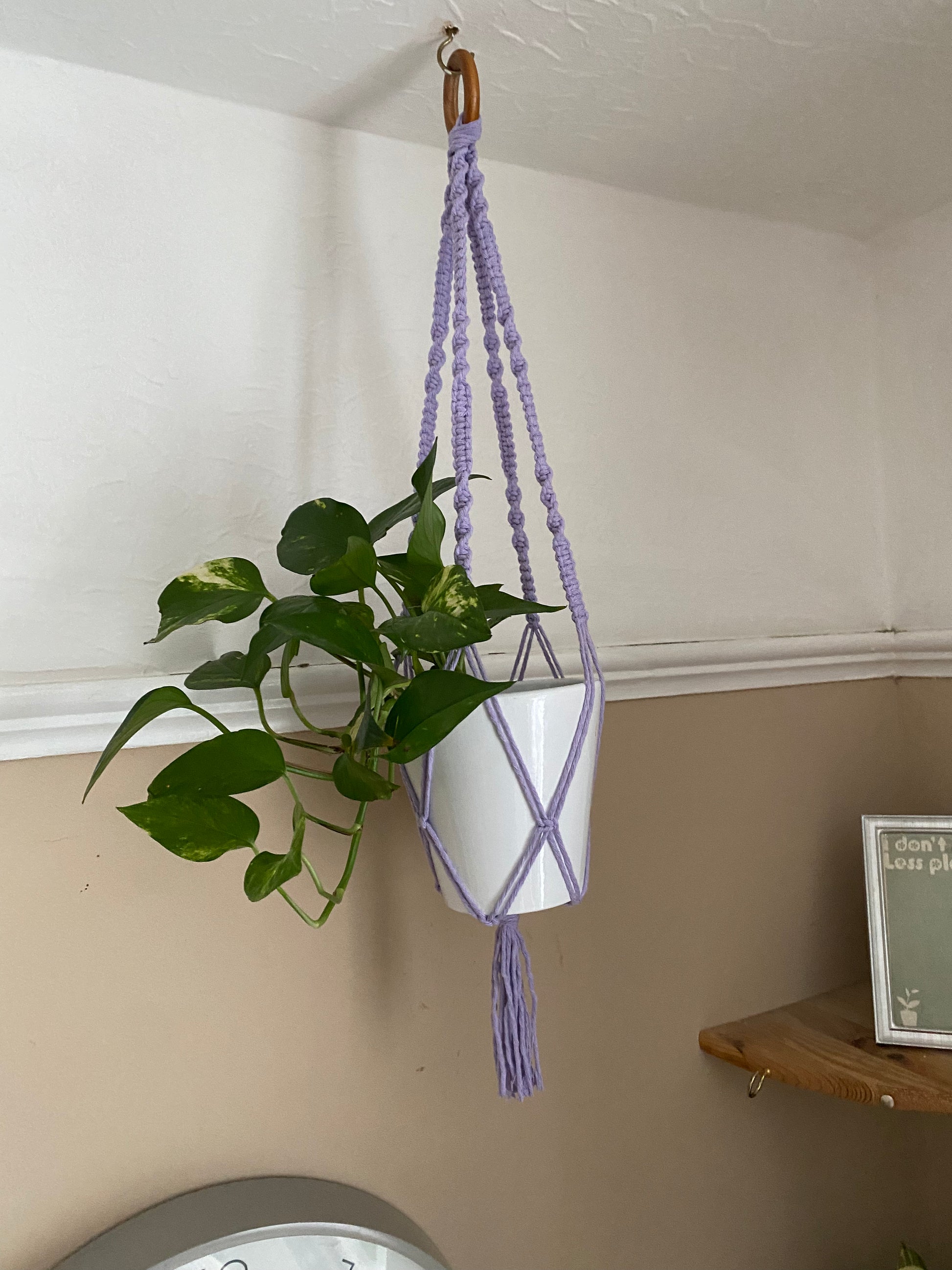 Macra-Made With Love short colourful macrame plant hanger lilac zoom out