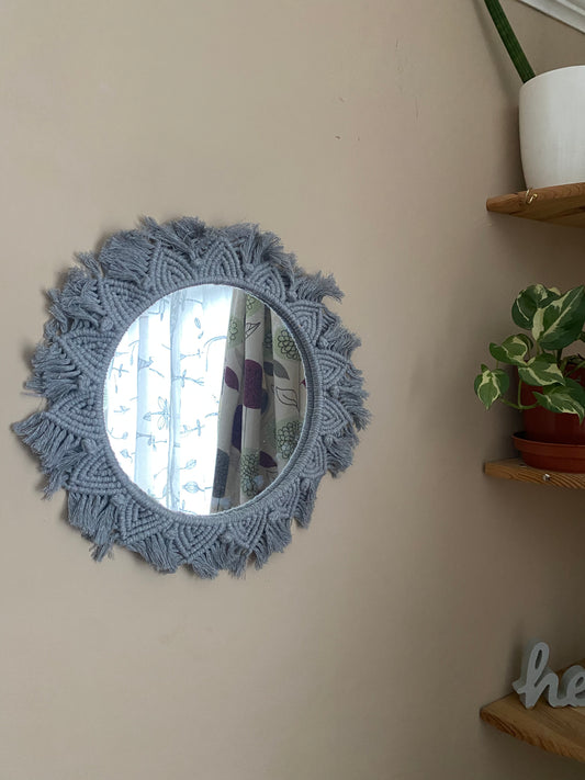 Macra-Made With Love mandala wall mirror grey left