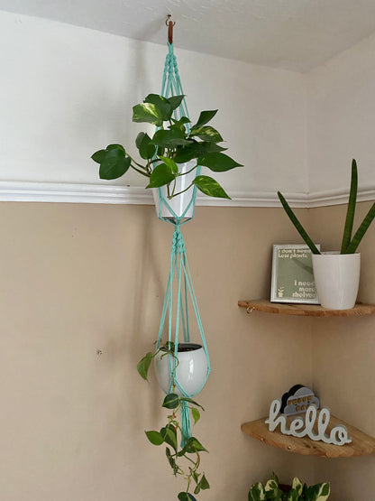 Macra-Made With Love double macrame plant hanger mint soft focus