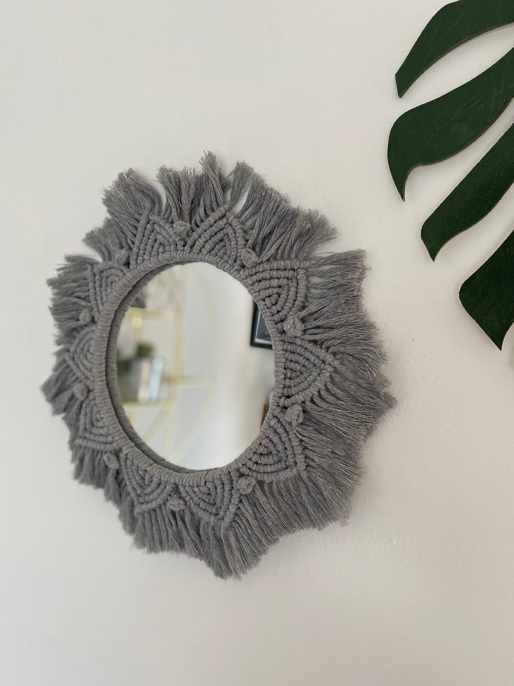 Macra-Made With Love mandala wall mirror grey right