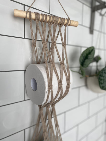 Bathroom decor toilet roll holder taupe top detail