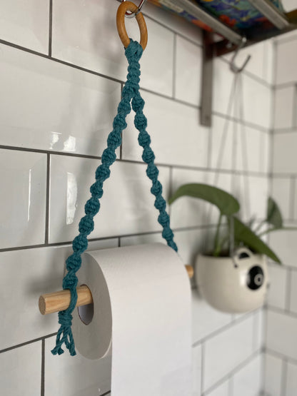 Bathroom decor toilet roll holder teal ring