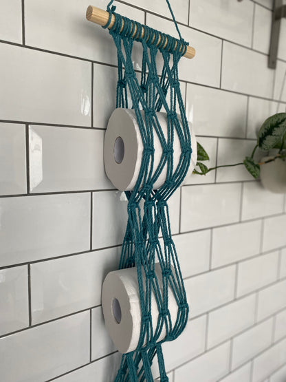 Bathroom decor toilet roll holder teal close