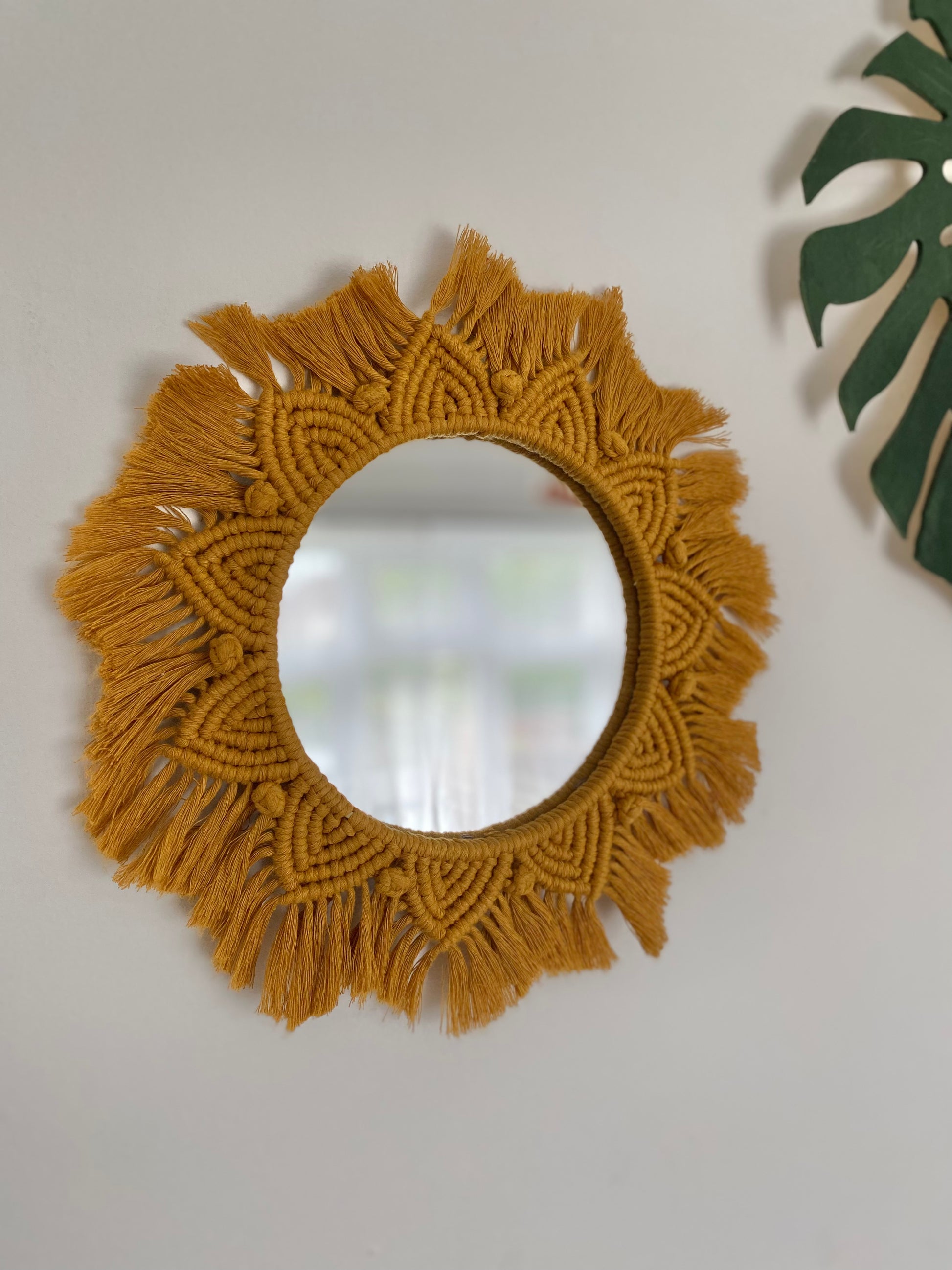 Macra-Made With Love mandala wall mirror mustard left