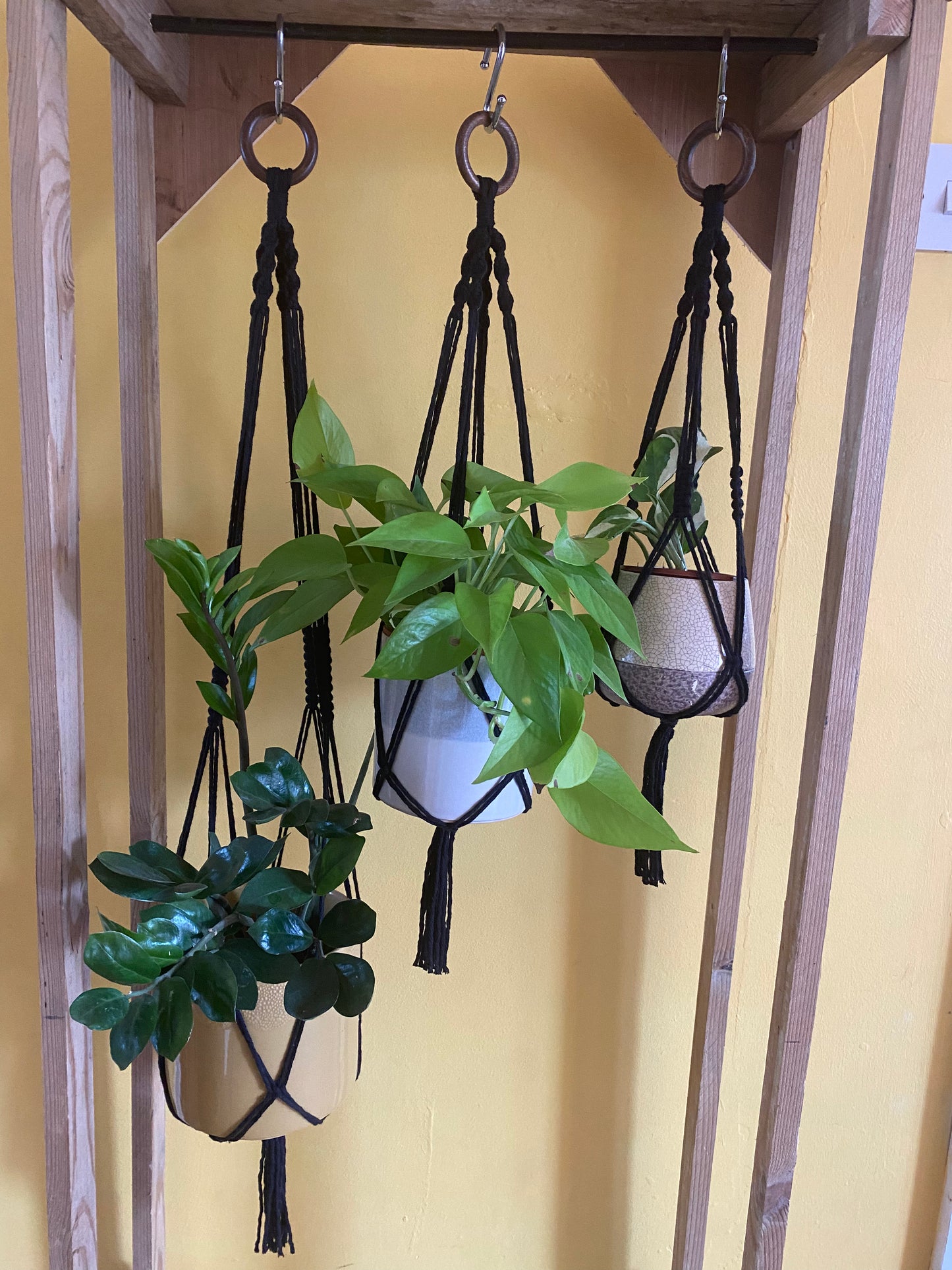 Macra-Made With Love Set of 3 macrame plant hangers black hanging