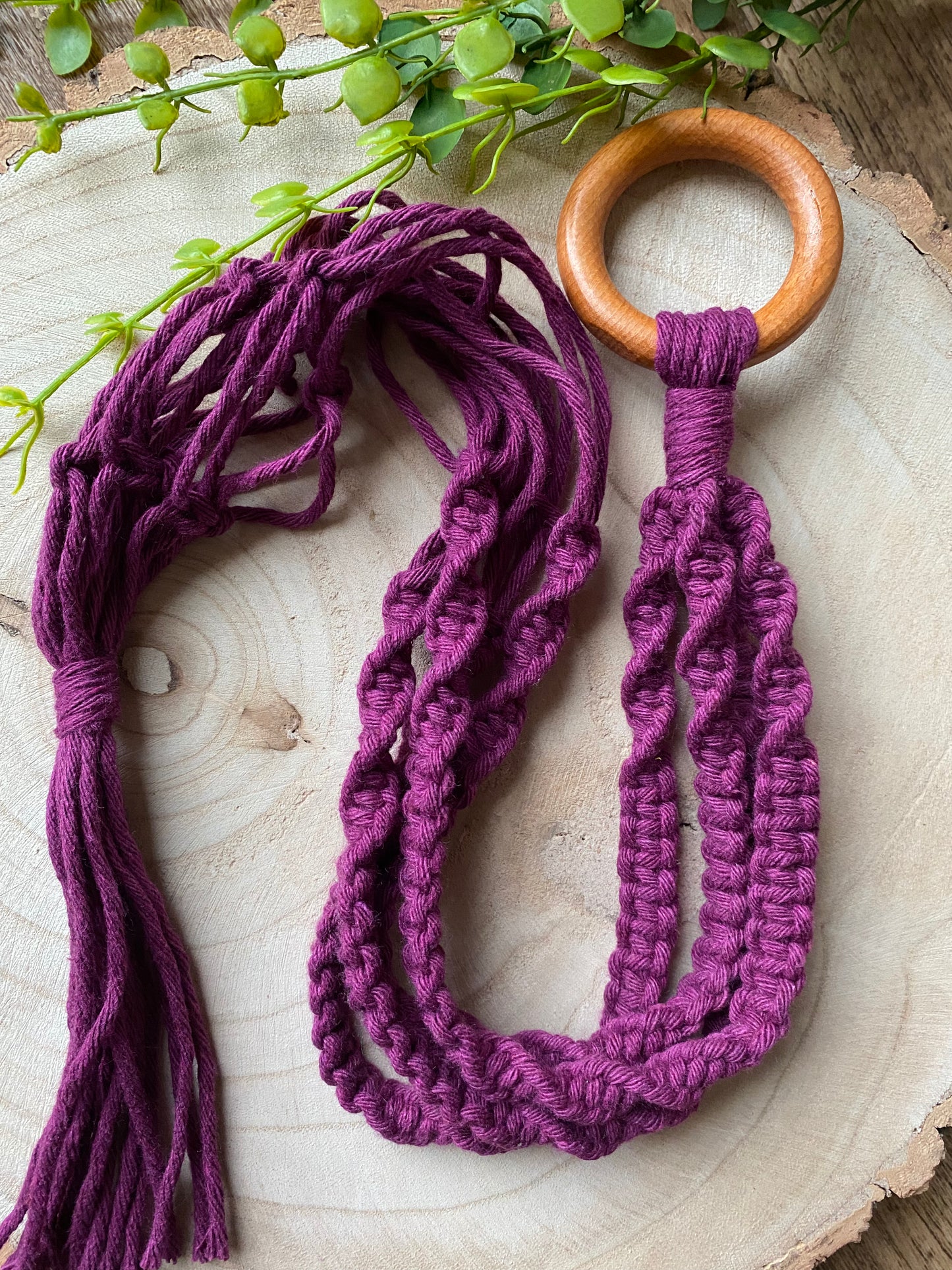 Macra-Made With Love short colourful macrame plant hanger purple flat