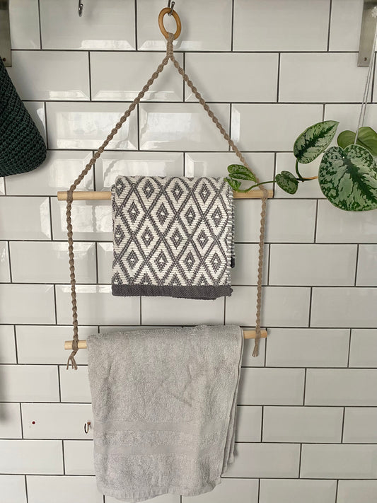 Bathroom decor towel rail taupe front