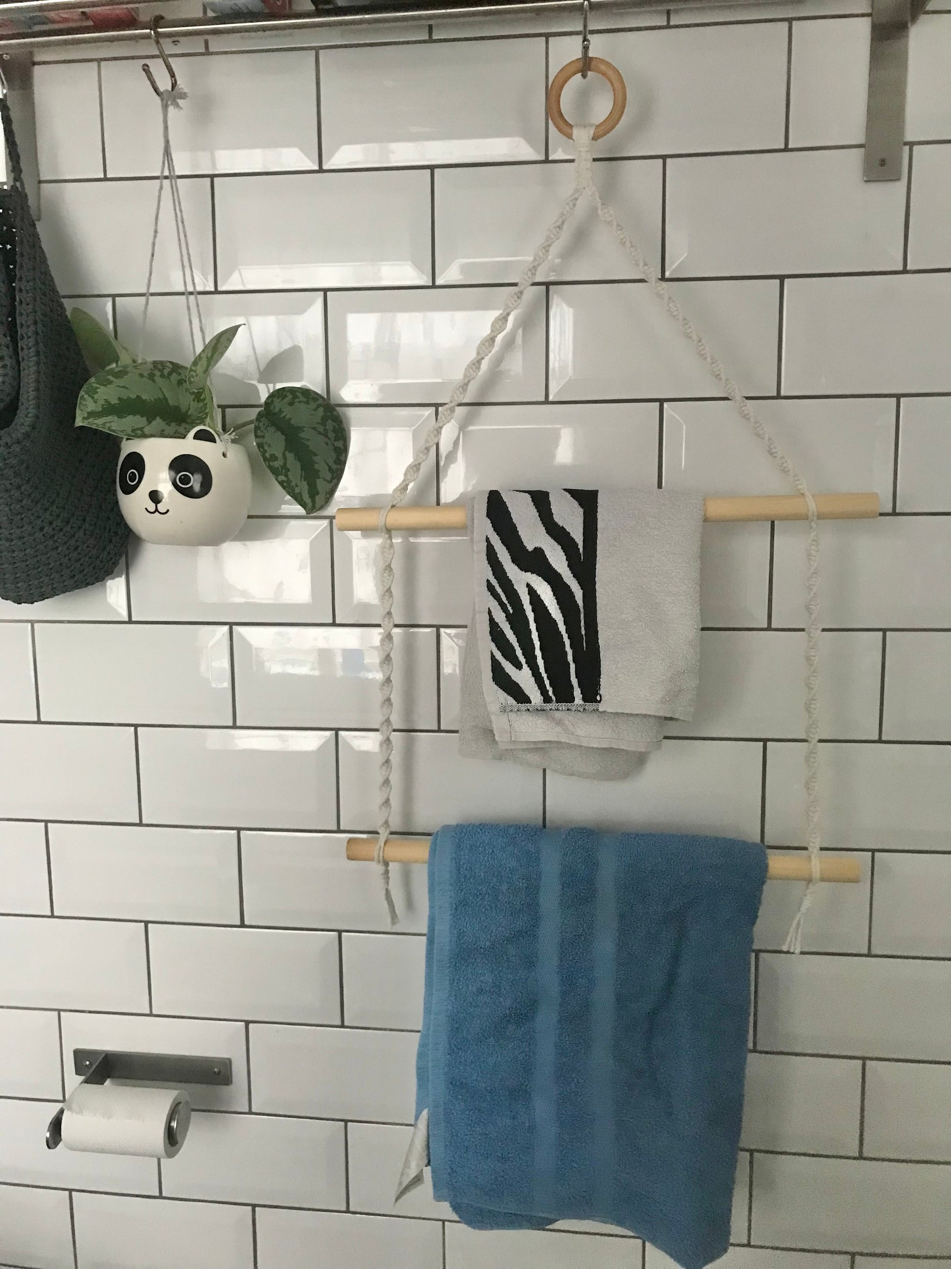 Bathroom decor towel rail natural front