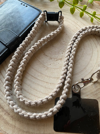 Macra-Made With Love phone holder lanyard taupe close