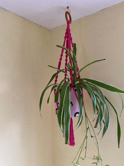 Macra-Made With Love short colourful macrame plant hanger pink zoom out