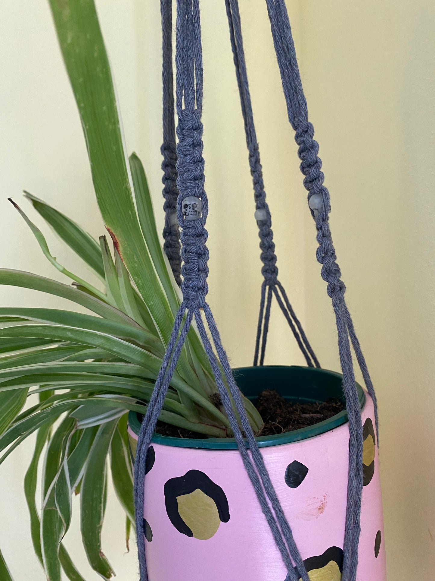 Skull Bead Macrame Plant Hanger