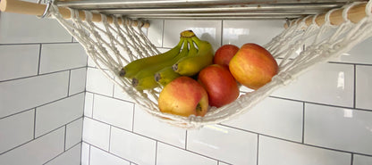 Under cabinet kitchen space saving hanging fruit basket hammock