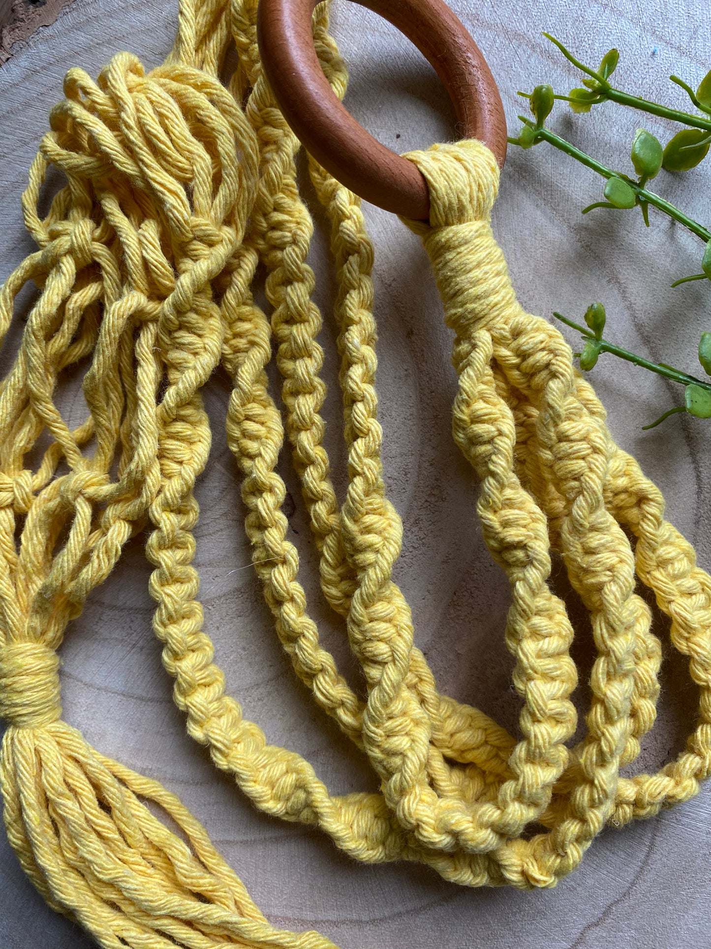 Macra-Made With Love short colourful macrame plant hanger yellow flat