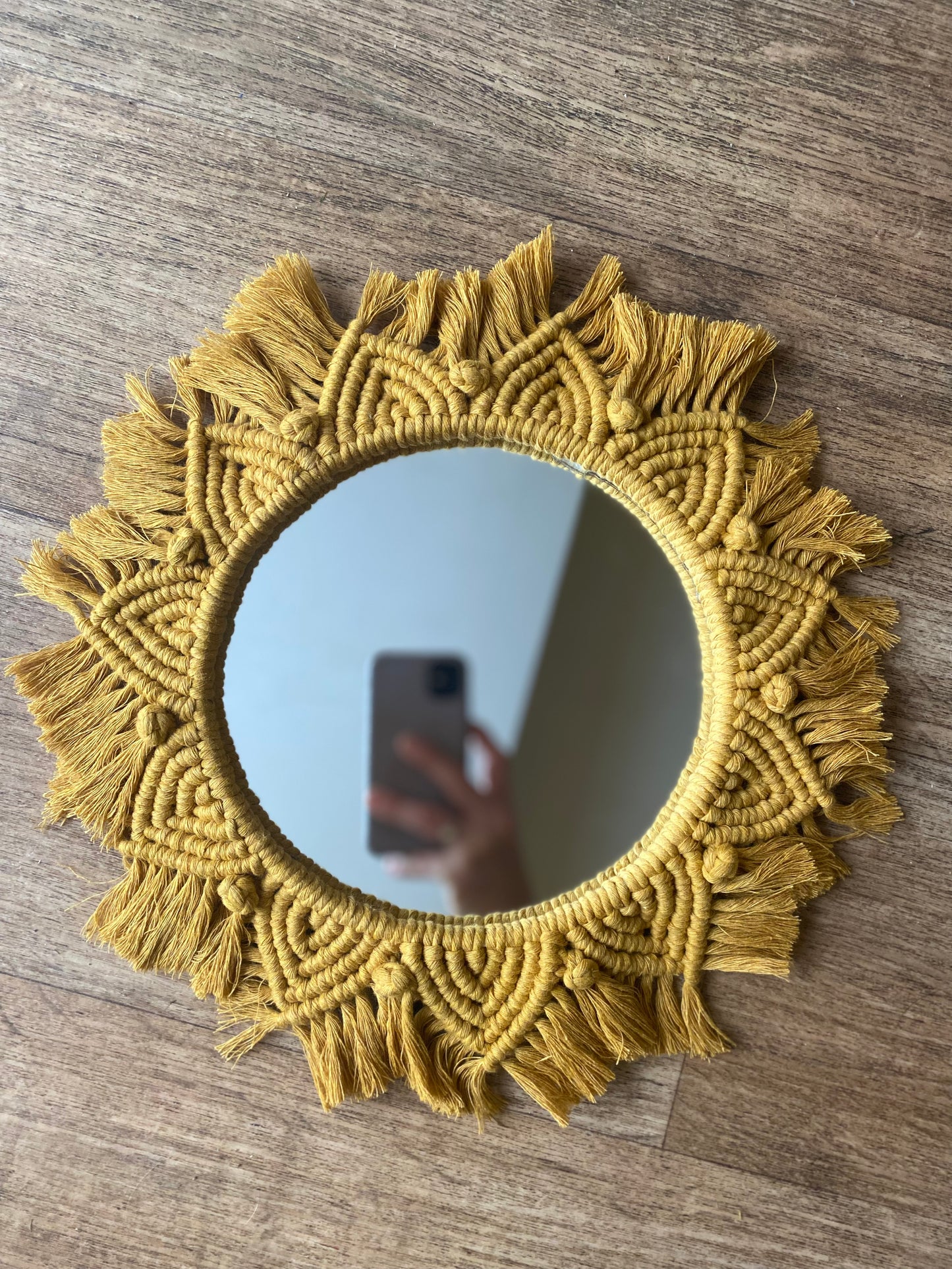 Macra-Made With Love mandala wall mirror mustard flat top down