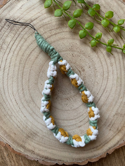 Macra-Made With Love daisy chain phone wrist strap white open