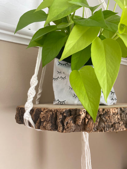 Macra-Made With Love hanging shelf natural wood slice