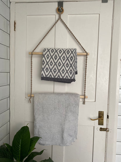 Bathroom decor towel rail taupe front zoom out