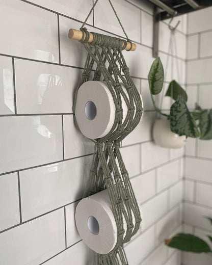 Bathroom decor toilet roll holder sage detail